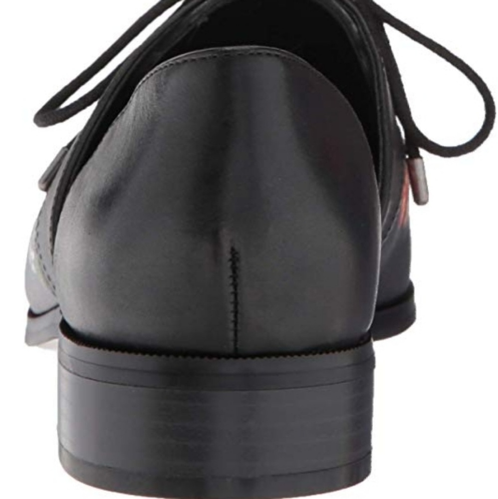 New Nine West Leather Floral Flat Oxfords Black - Picture 6 of 7